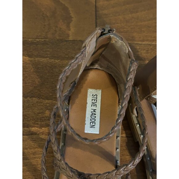 Steve Madden Brown Tessi Flat Sandal Ankle Straps Size 9 Braided Ankle Gladiator - Picture 4 of 8